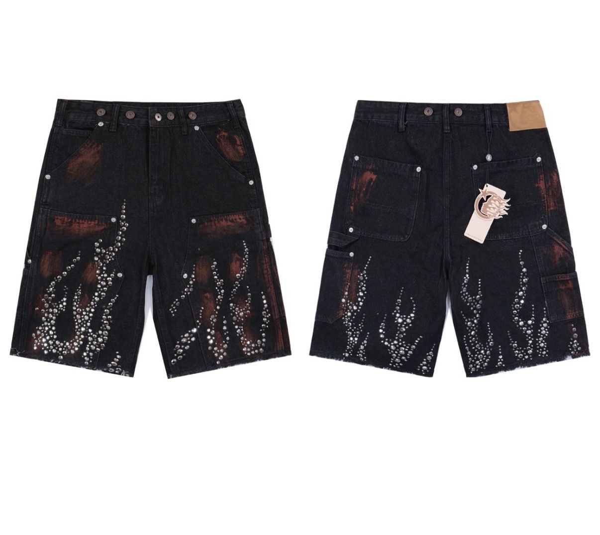 Hellstar Fire Diamond Denim Shorts