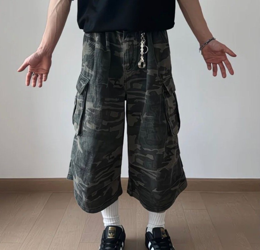 Baggy Camouflage Cargo Denim Shorts 3