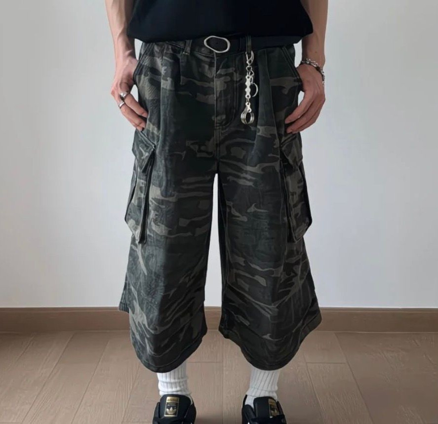 Baggy Camouflage Cargo Denim Shorts 4