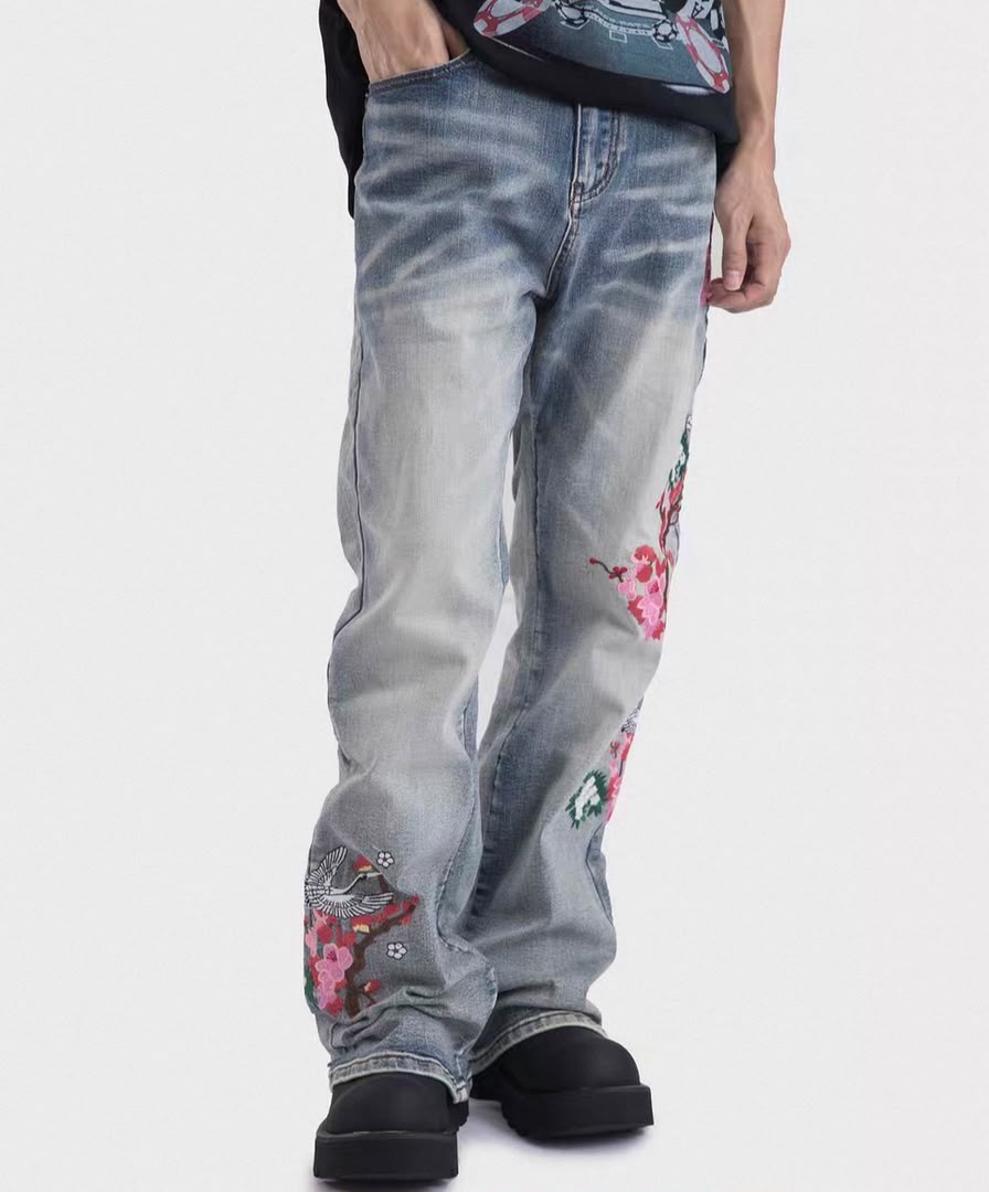Cherry Blossom Embroidered Bootcut Jeans