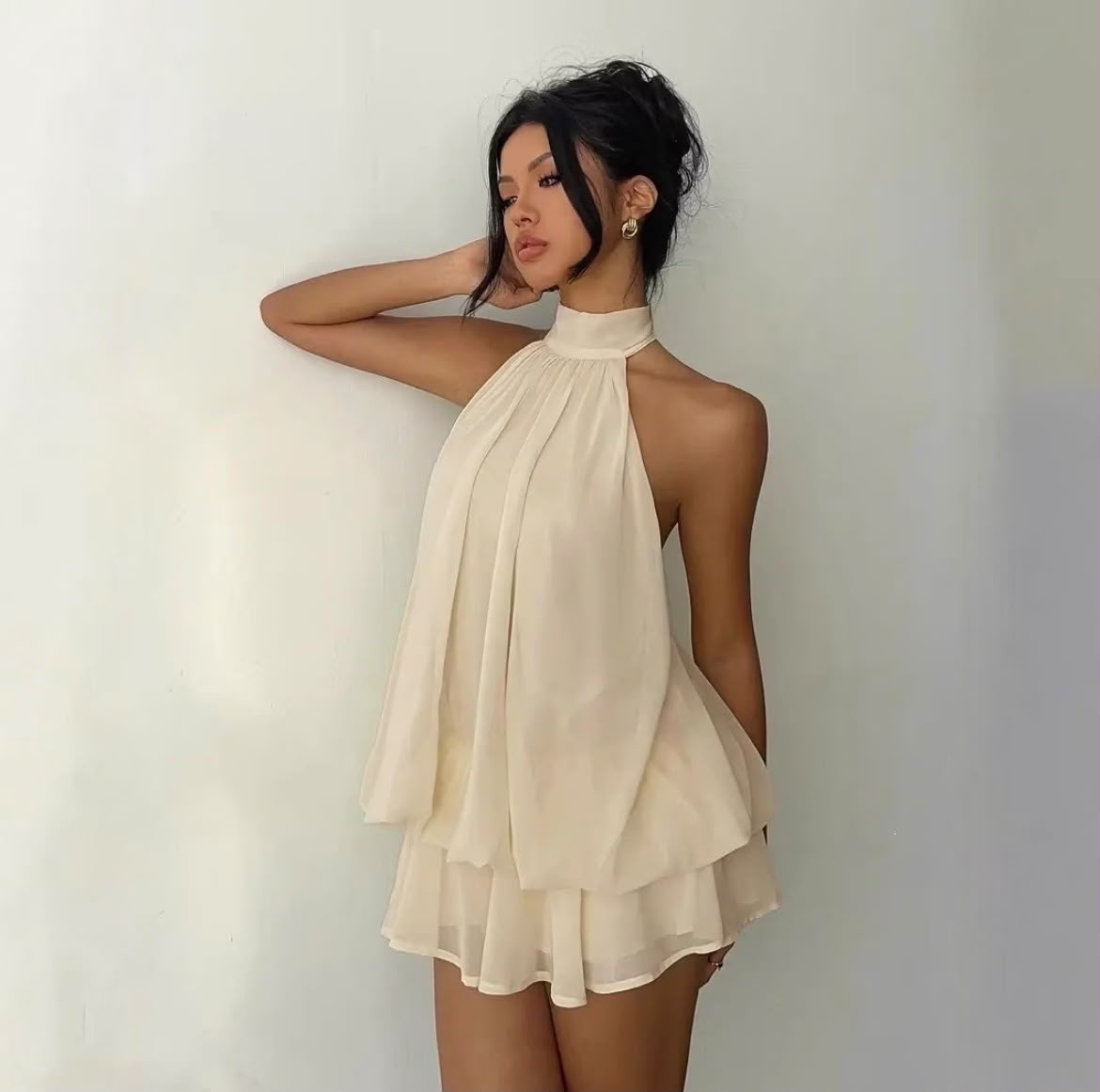 High-Neck Chiffon Halter Top