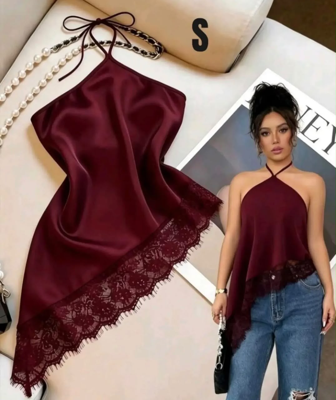 Satin Lace Halter Top 4