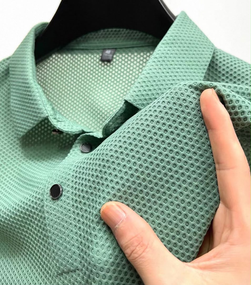Tech-Mesh Breathable Open-Weave Polo Shirt